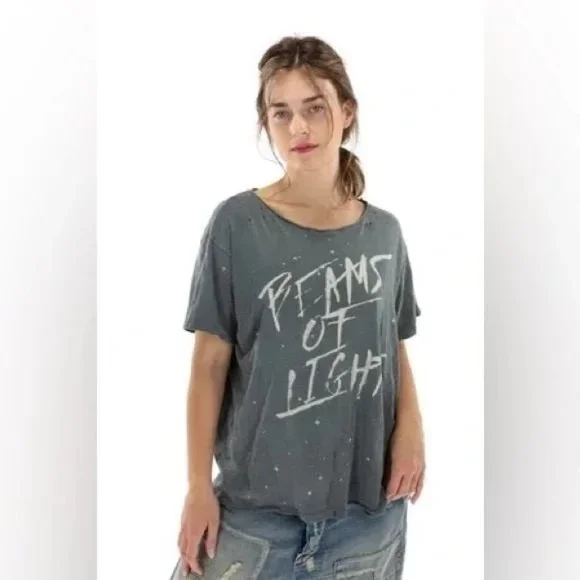 Magnolia Pearl Beams Of Light T Shirt One Size OS Oversized Gray NEW - Picture 3 of 7